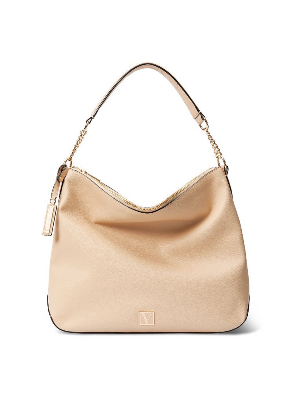 Victoria's Secret Beige Leather Hobo with Gold Chain Accent